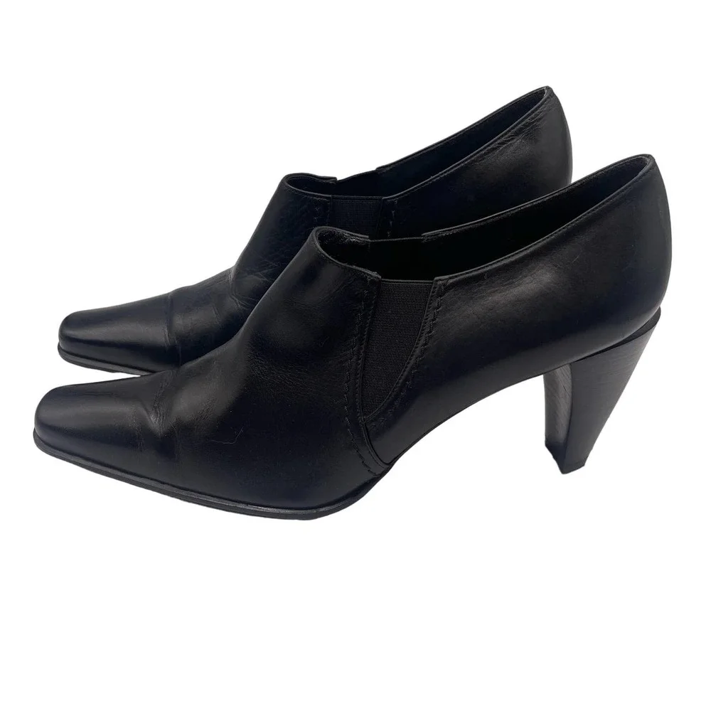 Stuart Weitzman Ankle Heeled Boots Pointed Toe Black Leather Sz 8W 73517 - Picture 11 of 15